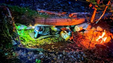 Winter Camping in PRIMITIVE SURVIVAL SHELTER - Natural Emergency Bushcraft Shelter, Documentary