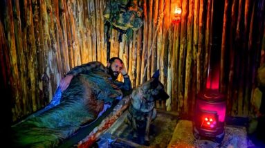 Build Log Cabin for Winter Camp - Hanging Bed, Cooking on a Wood Fire Stove, Bushcraft Camping, DIY