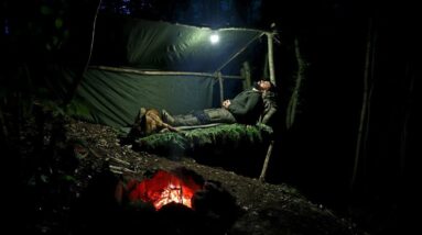 Wild Camping in Mountain Forest - Bushcraft Survival Shelter, Creek Fishing, Camp Cooking, Asmr, Diy