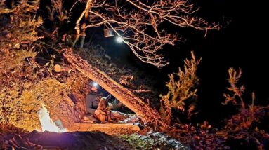 Building a Useful, Warm and Camouflage Bunker for Emergencies - Bushcraft Survival Shelter, Cooking