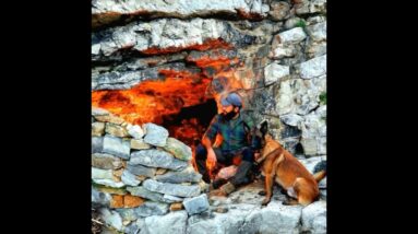 Bushcraft Camp with my Dog - Cliff Shelter #survival #camping #cooking