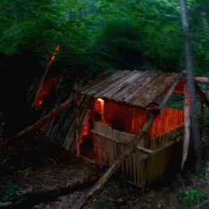 Building a Bushcraft Shelter with Fireplace | Wilderness Survival with My Dog