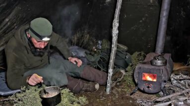 Winter Bushcraft Alone | Extreme Cold Hot Tent Camping in Mountains